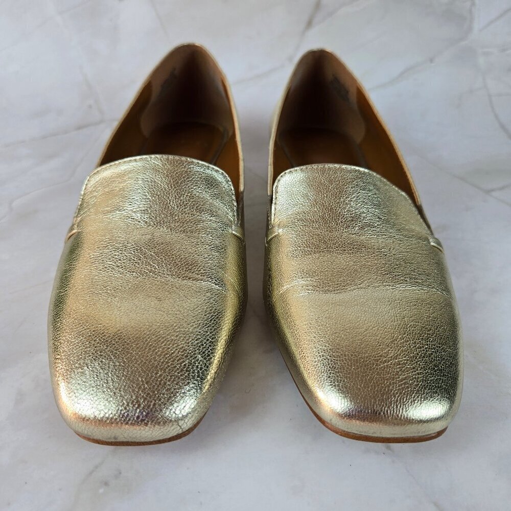 H by Halston Size 6.5M "Karrina" Gold Leather Slip On Loafer Flat Square Toe